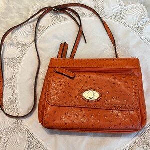 Vintage Mundi Faux Ostrich Crossbody Purse Handbag Orange FLAW